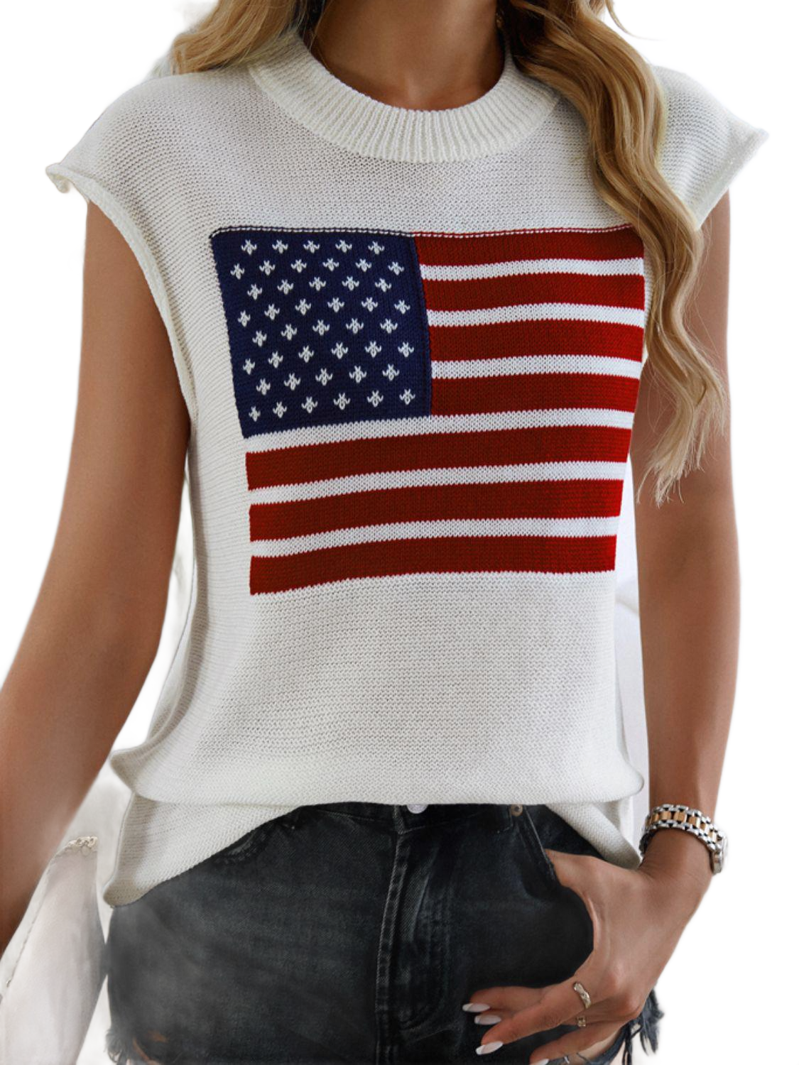 US Flag Round Neck Sweater Vest