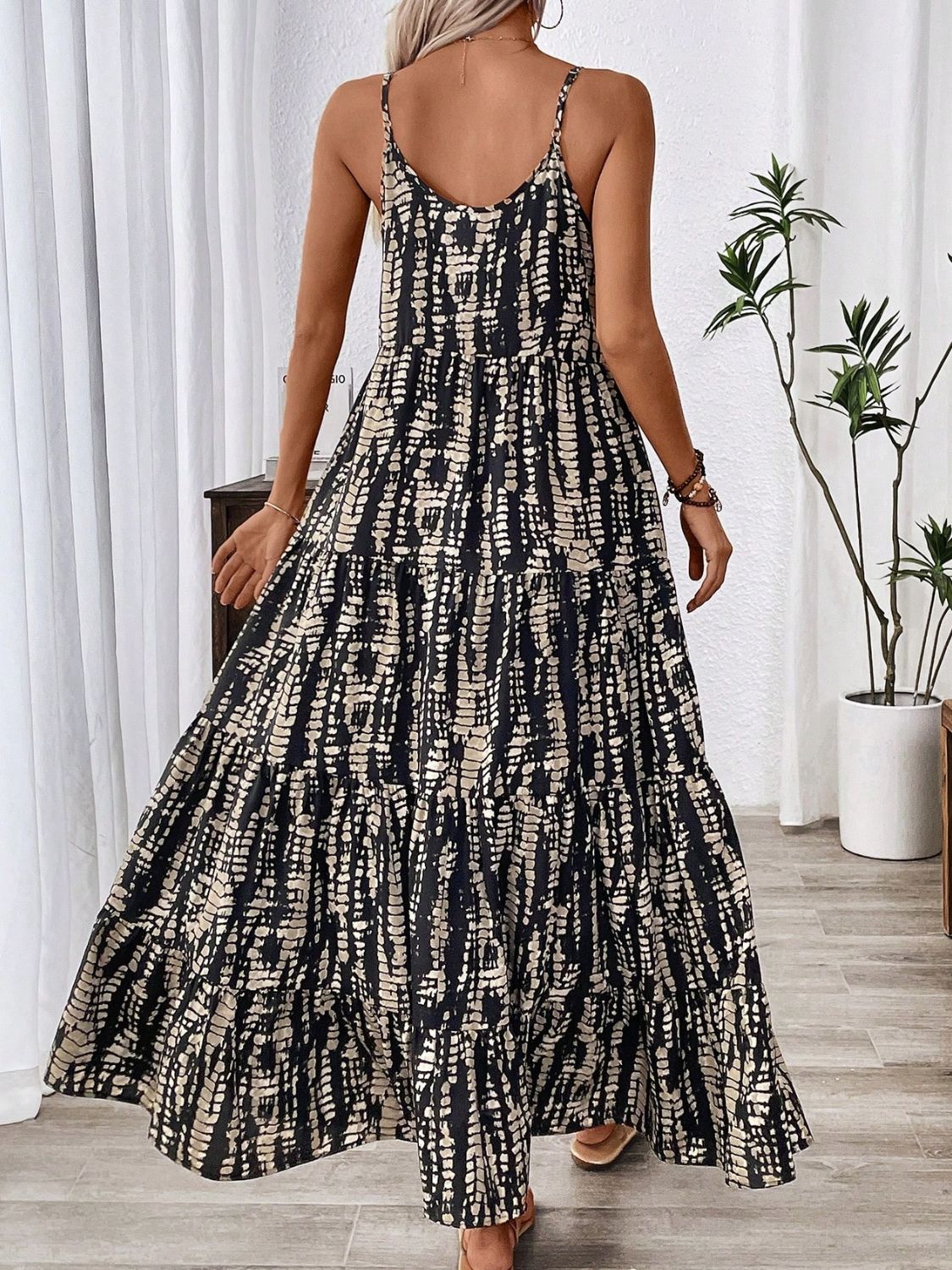 Printed Scoop Neck Maxi Camo Dress