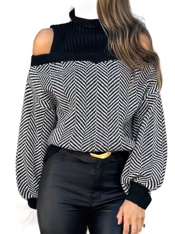 Mock Neck Cold Shoulder Sweater