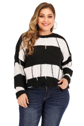 Plus Size Drop Shoulder Color Block Sweater