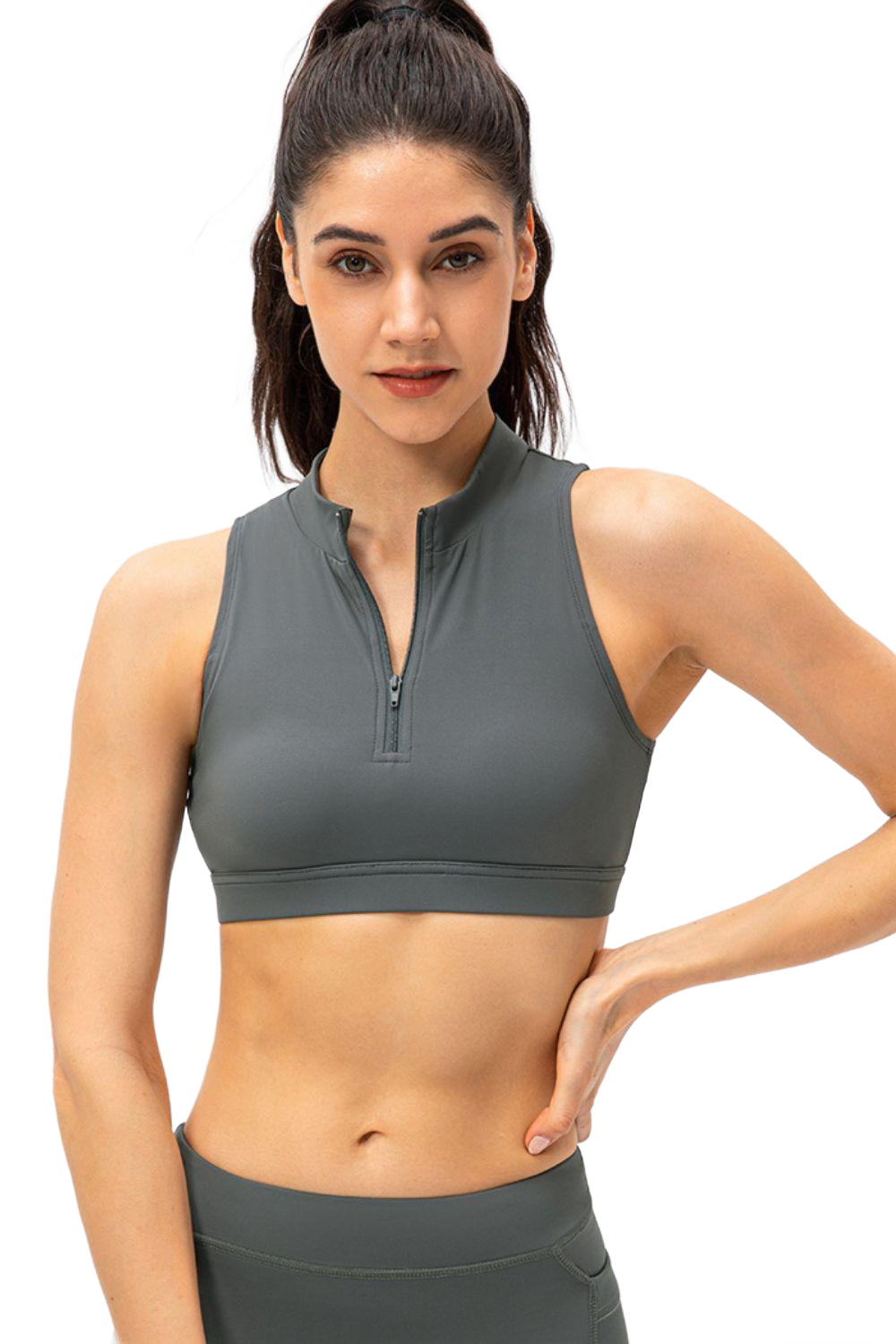 Full Size Cropped Cutout Back Zipper Front Active Tank Top