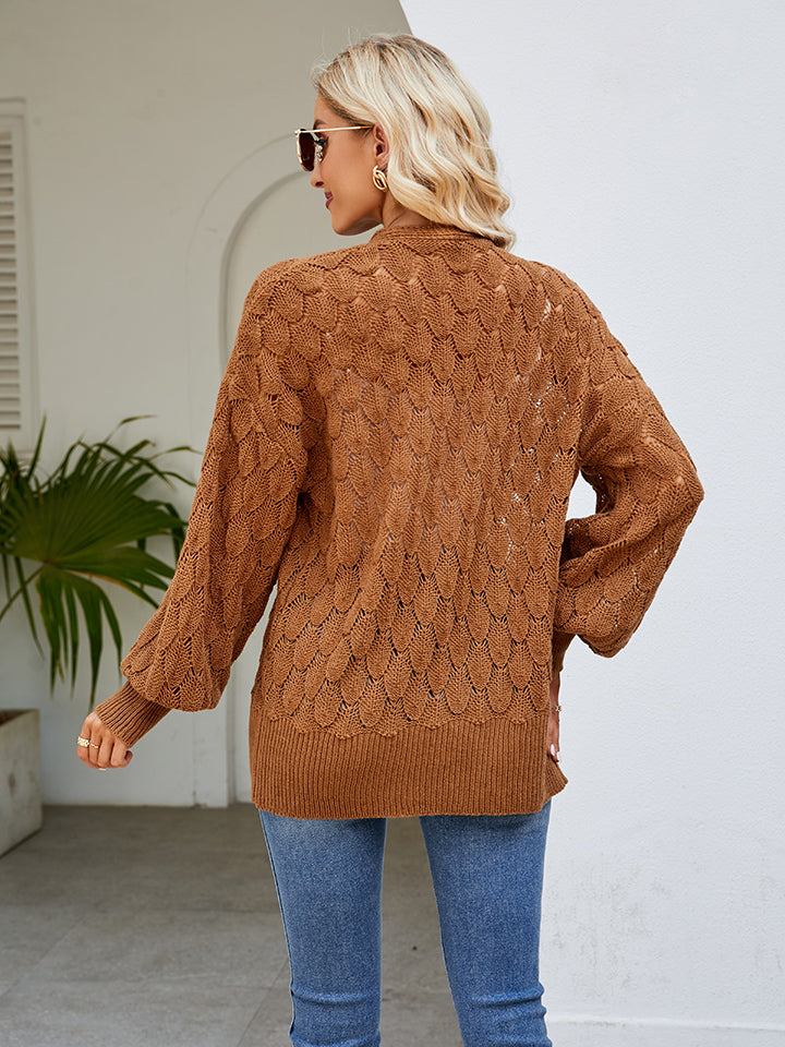 Open Front Lantern Sleeve Cardigan