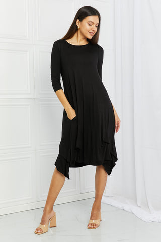 Full Size Pick-up Hem Asymmetric Midi Dress