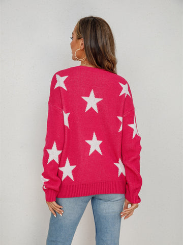 Star Round Neck Dropped Shoulder Sweater