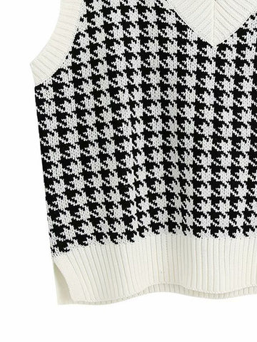 Hounds tooth V-Neck Sweater Vest