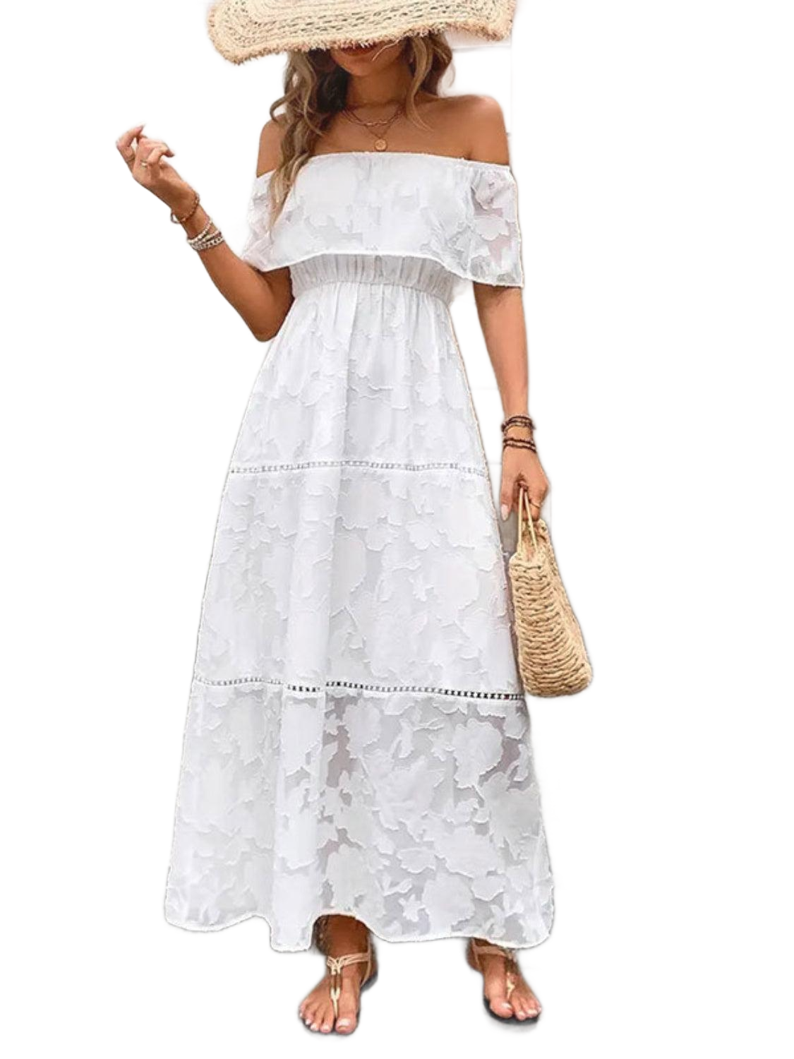 Off-Shoulder Short Sleeve Maxi Dress