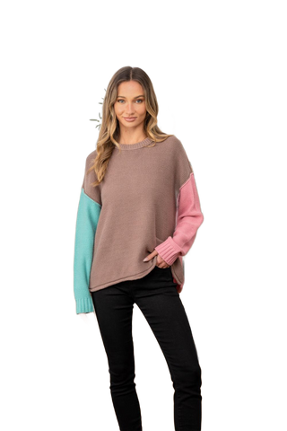 Full Size Color Block Drop Shoulder Sweater