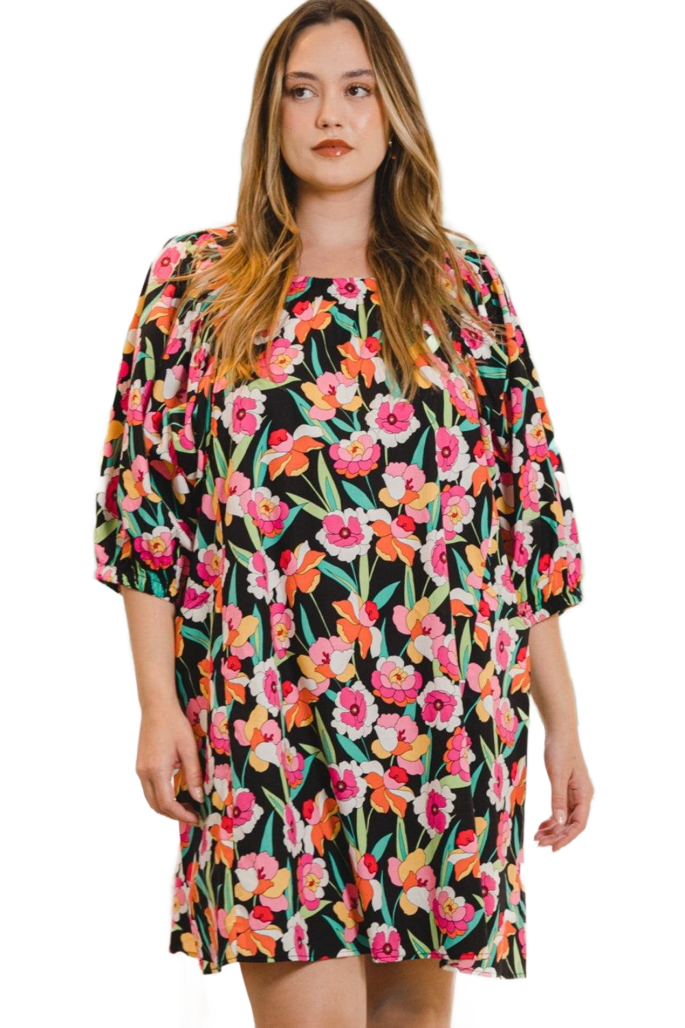 I Full Size Floral Puff Sleeve Mini Dress