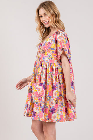 Floral Short Sleeve Baby doll Dress with Pockets