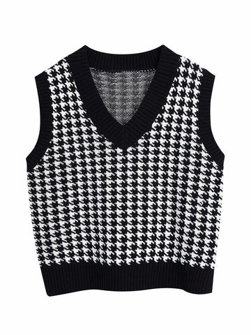 Hounds tooth V-Neck Sweater Vest