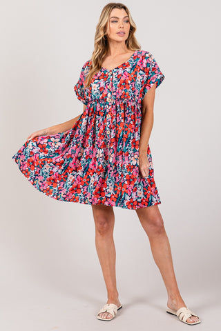 Floral Button Down Short Sleeve Mini Dress