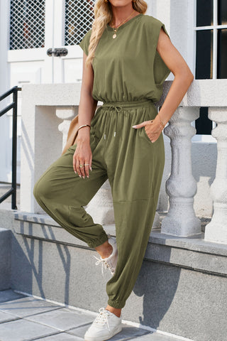 Round Neck Cap Sleeve Jumpsuit