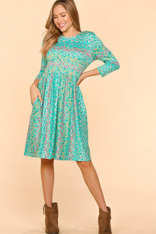 Round Neck Floral Dress with Pockets