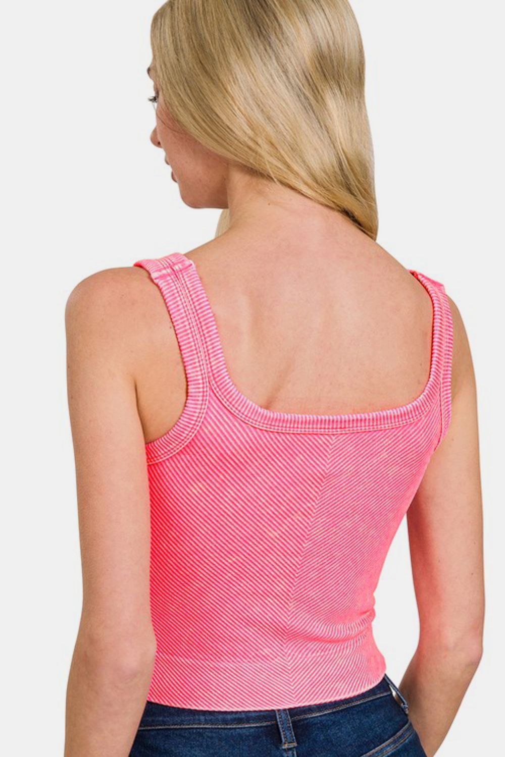 Washed Ribbed Scoop Neck Wide Strap Tank