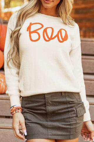 BOO, Round Neck Long Sleeve Sweater