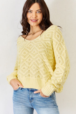 HAVE V-Neck Patterned Long Sleeve Sweater