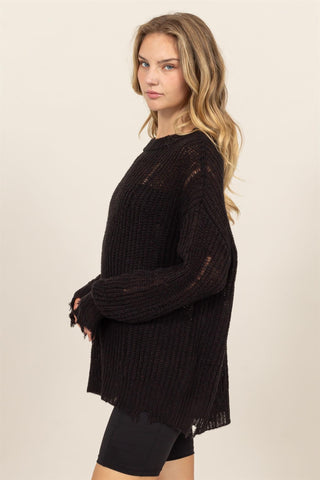 HAVE Distressed Long Sleeve Knit Top