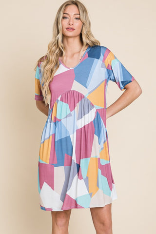 Ruched Color Block Short Sleeve Dress