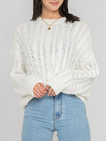 Round Sleeve Cable-Knit Sweater