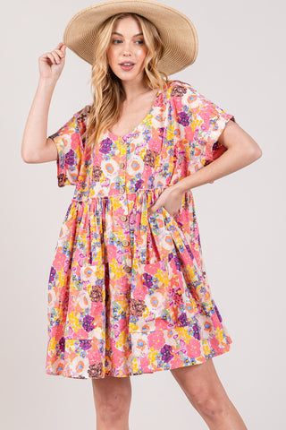 Floral Short Sleeve Baby doll Dress with Pockets