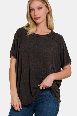 Washed Ribbed Short Sleeve Top