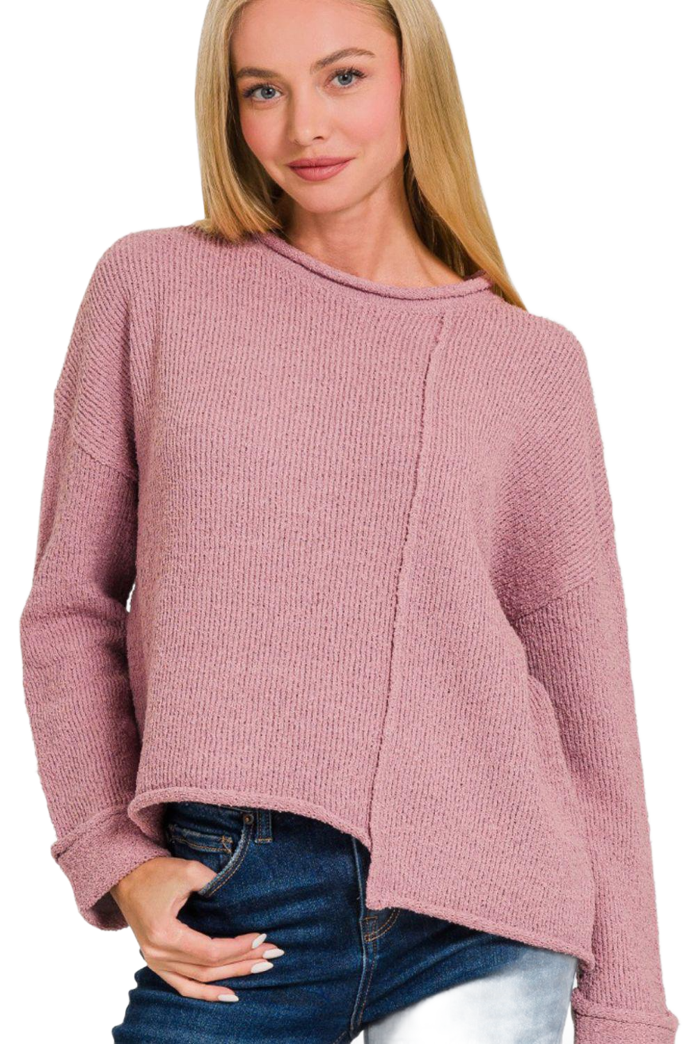 Asymmetric Hem Drop Shoulder Sweater