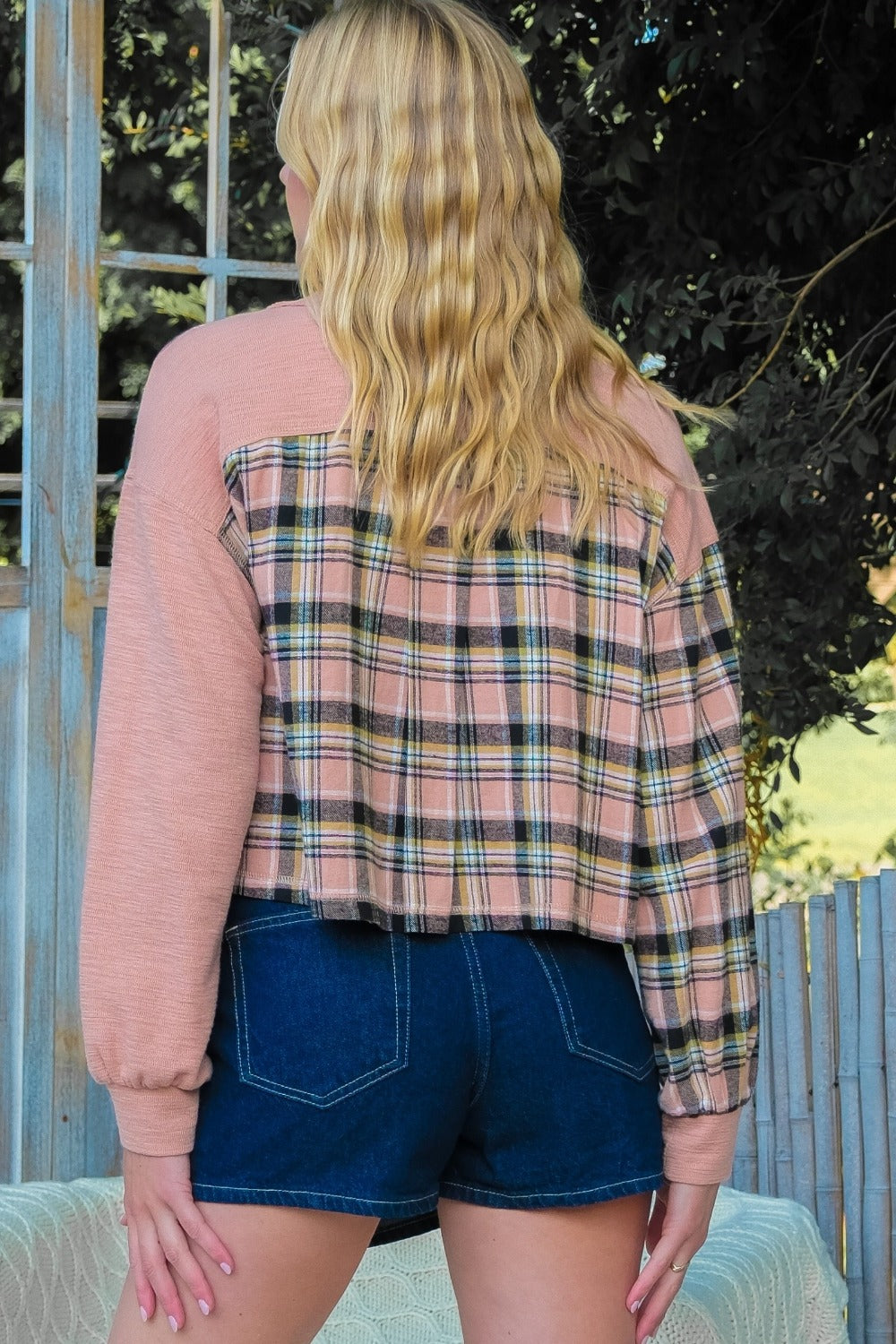 Hailey & Co Plaid Mixed Cropped Jacket