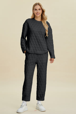 Full Size Texture Round Neck Long Sleeve Top and Pants Set