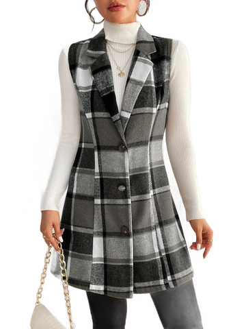 Plaid Button Up Vest Coat