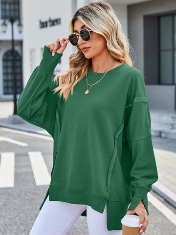 Exposed Seam High-Low Round Neck Sweatshirt