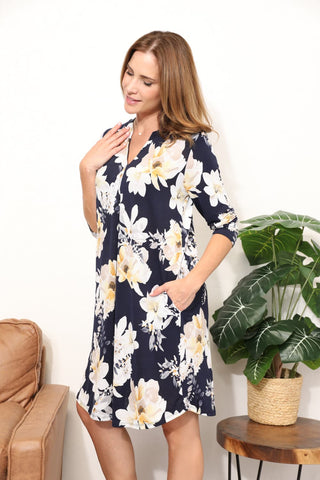 Full Size Flower Print Shirt Dress