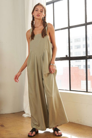 A Square Neck Wide Leg Overalls with Pockets