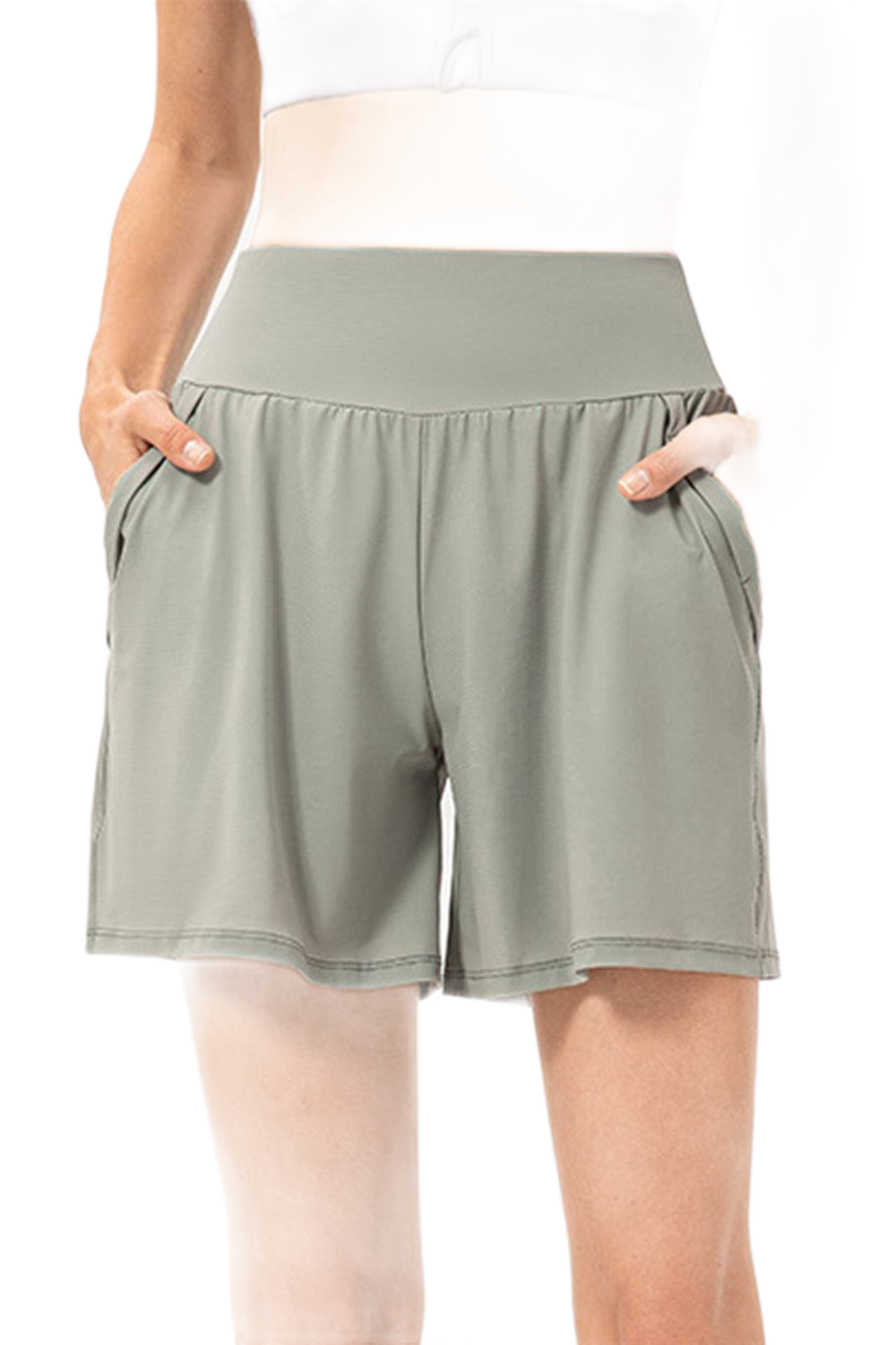 Pocketed Elastic Waist Active Shorts