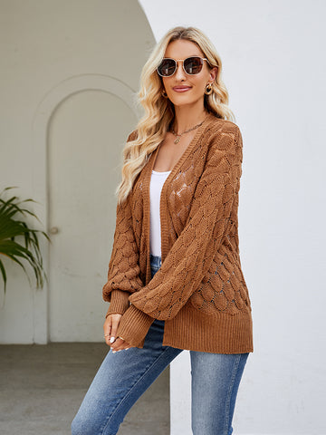 Open Front Lantern Sleeve Cardigan