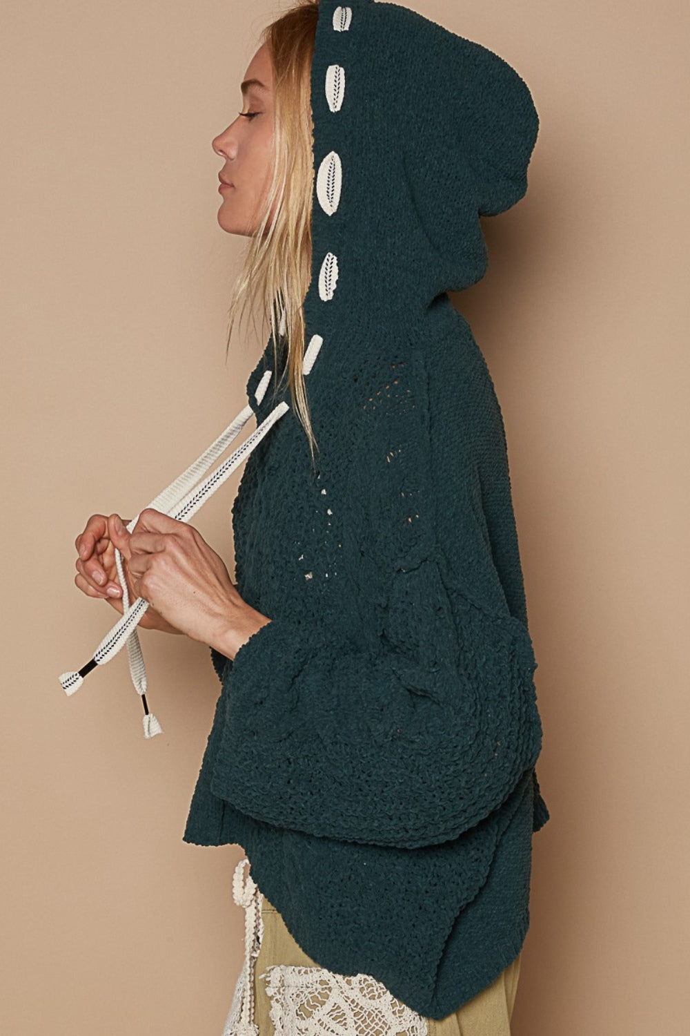 Cable Knit Hooded Chenille Sweater