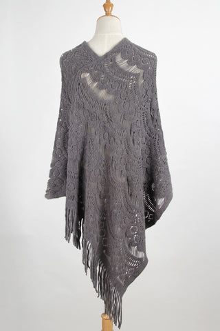 Fringe  Surplice Cape Sleeve Poncho