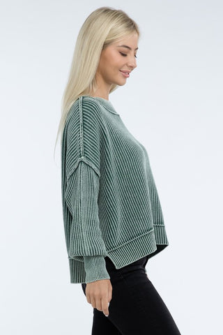 Washed Side Slit Oversize Cropped Sweater