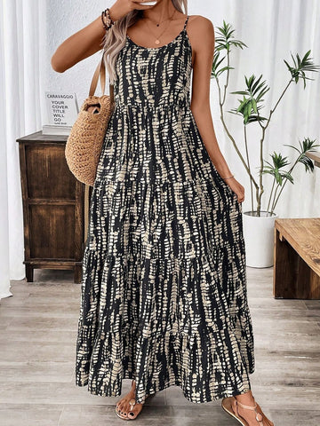 Printed Scoop Neck Maxi Camo Dress