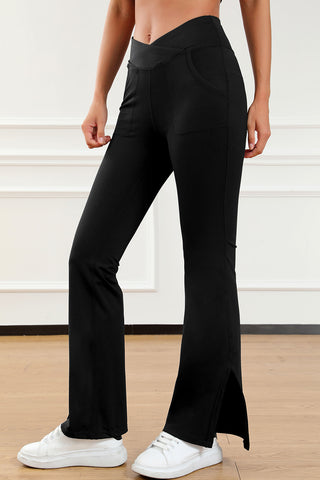 Wide Waistband Slit Boot cut Active Pants