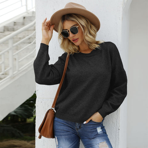 Round Neck Long Sleeve Drop Shoulder Sweater