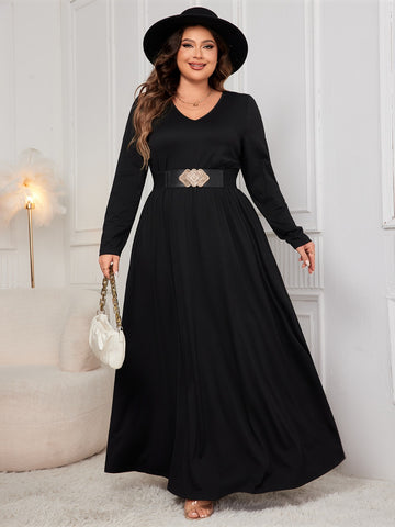 Plus Size Cutout V-Neck Long Sleeve Maxi Dress