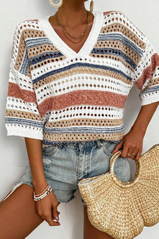 V-Neck Half Sleeve Knit Top