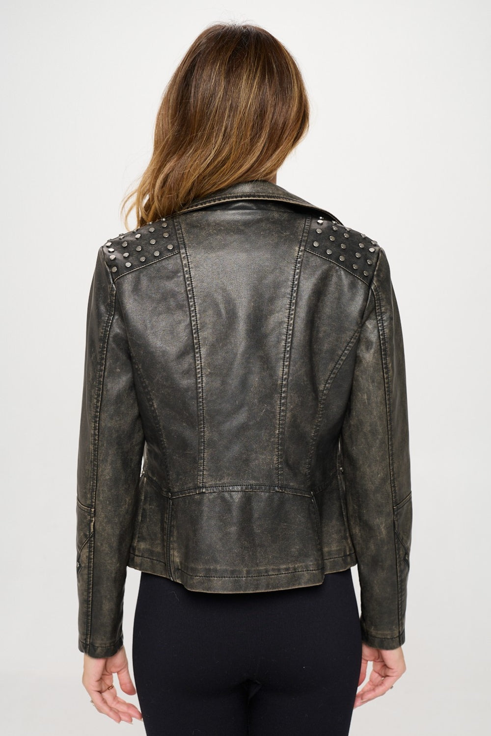 Coalition LA Studded Classic Motor Faux Leather Jacket