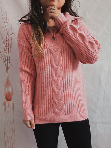 Ribbed Half Zip Long Sleeve Sweater