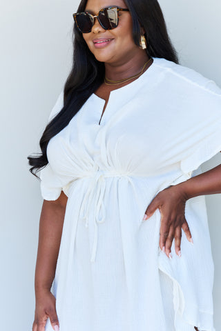 Full Size Ruffle Hem Dress with Drawstring Waistband in White