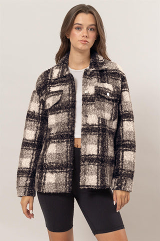 HAVE Plaid Button Up Bouclé Jacket