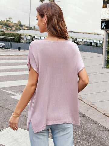 Notched Short Sleeve Knit Top