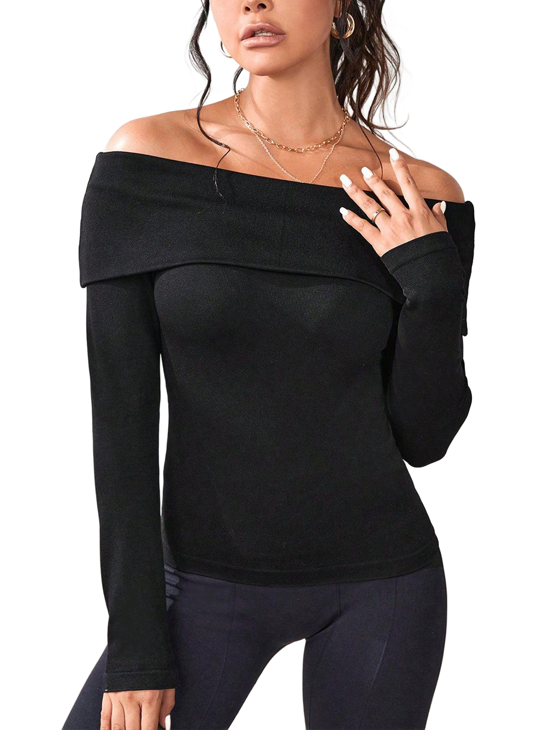 Off-Shoulder Long Sleeve Knit Top