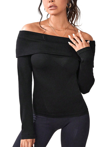 Off-Shoulder Long Sleeve Knit Top