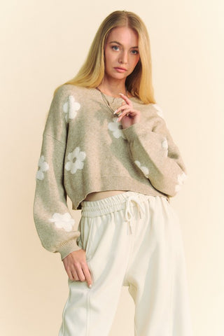 Davis & Dina Floral Drop Shoulder Cropped Sweater